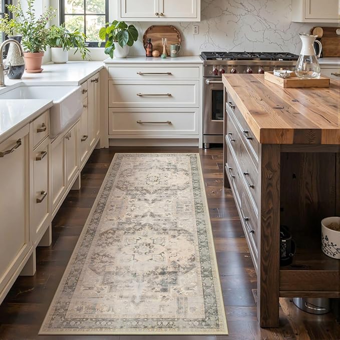 2x5 Hallway Runner Rug, Non Slip Boho Runner Rugs for Hallway, Kitchen, Entrance, Bathroom, Laundry Room, Soft Ultra-Thin Entryway Carpet, Throw Low Pile Retro Imitation Wool Carpet, Brown