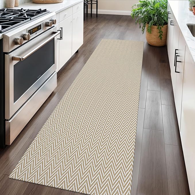 Braided Runner Rug 2x6 Ft Washable Runners for Hallways Kitchen Runner Rug with Rubber Backing Cotton Entryway Runner Indoor, Woven Floor Carpet for Hall Kitchen Bedroom, Beige/White