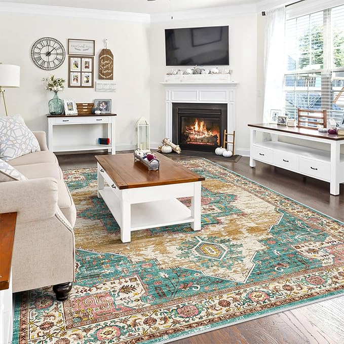 RUUGME Washable 8x10 Area Rugs - Large Rugs for Living Room Stain Resistant Carpet Vintage Rugs for Bedroom with Non Slip Backing Home Decor Floor Decoration Mat (8x10 Green)