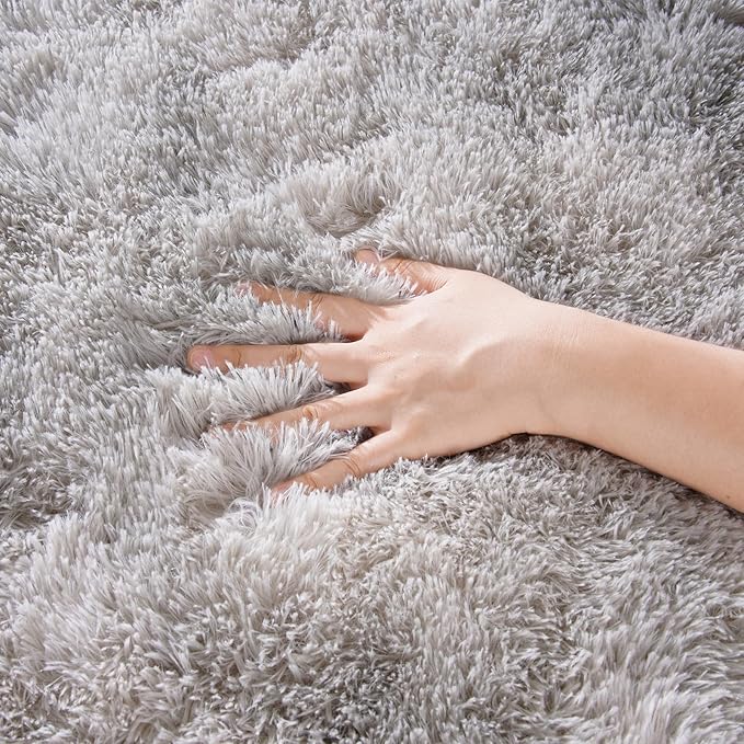 Zentavio Runner Rugs for Hallway 2x6 Shag Soft Bedroom Bedside Rugs Non Slip Fluffy Carpet for Kids Girls Boys Home Decor Aesthetic Dorm Nursery Tie-Dyed Grey White