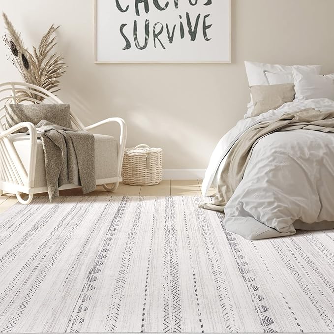 5x8 Area Rug Living Room: Washable Boho Large Neutral Soft Farmhouse Rugs Stain Resistant Modern Indoor Floor Non Slip Accent Carpet for Bedroom Nursery Kids Playroom Office Dining Room Dorm- Gray