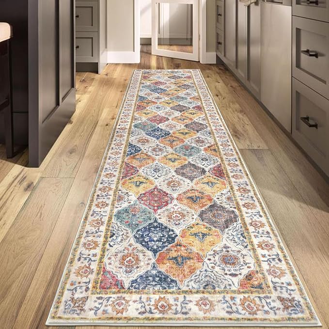 HEBE Hallway Runner Rug 2'8''x12' Washable Vintage Distressed Area Rugs Non Slip Laundry Rug Runner Boho Floor Carpet Runners for Hallways Entryway Laundry Room Kitchen Bathroom