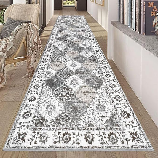 HEBE Hallway Runner Rug 2'8''x12' Washable Vintage Distressed Area Rugs Non Slip Laundry Rug Runner Boho Floor Carpet Runners for Hallways Entryway Laundry Room Kitchen Bathroom