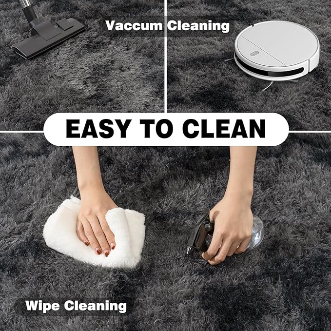 5x7 Shaggy Rugs for Living Room, Tie-Dyed Dark Grey Fluffy Area Rug for Bedroom, Soft Plush Shag Carpet for Kids Room, Indoor Non-Slip Fuzzy Rug
