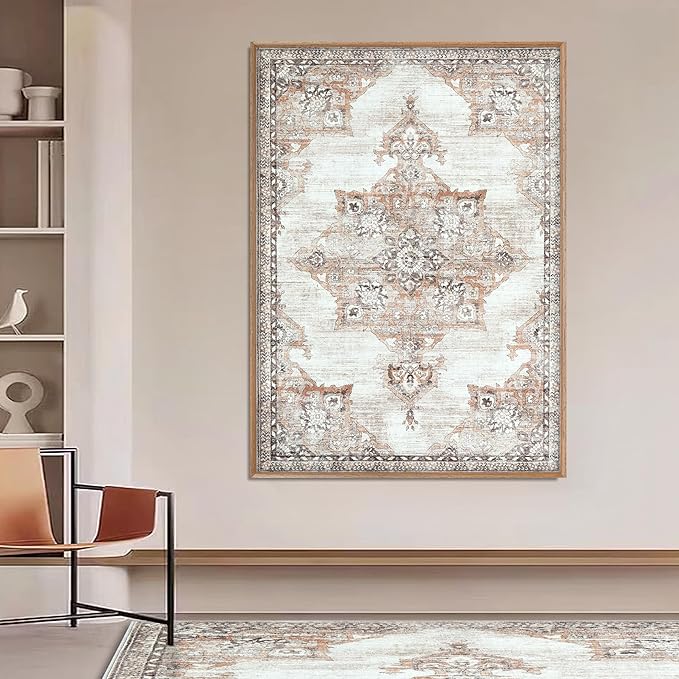 2x3 Rug Entryway Rugs: Washable Boho Vintage Small Rug Indoor Medallion Soft Non Slip Ultra Thin Non-Shedding Front Door Mat for Kitchen Bedroom (Brown, 2' x 3')