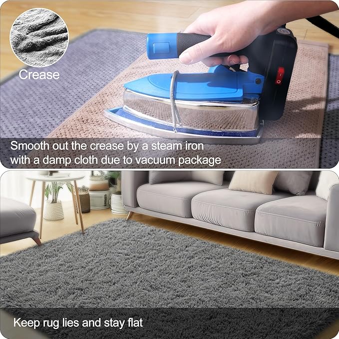 2x3 Rug for Bedroom, Fluffy Area Rugs for Living Room, Small Soft Shag Fuzzy Shaggy Carpets for Kids Boys and Girls Dorm with 4 Non-Slip Rug Tapes for Room Home Decor (2ft x 3ft, Dark Grey)
