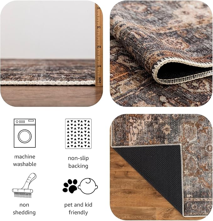 Keen Home Design 2x10 Rug - Machine Washable Runner Rug with Non-Slip Backing, Ideal for Hallway, Entryway, Kitchen, Laundry Room - Vintage, Easy Clean, Durable, Low Pile Rug - (2'6" x 10')