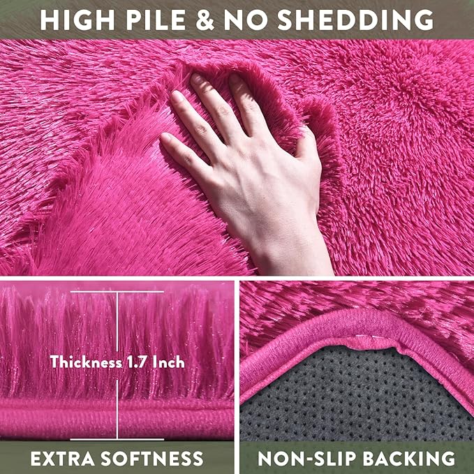 4x6 Hot Pink Rug for Bedroom Girls, Soft Fluffy Plush Shag Rugs for Kids Baby Bedside, Non-Slip Indoor Floor Thick Rugs, Living Room Nursery Dorm Home Decor Throw Carpet