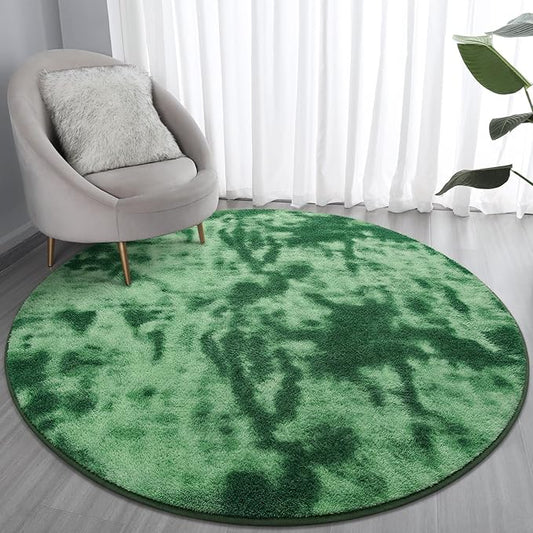 Lascpt Round Rug for Bedroom 6x6, Tie-Dyed Green Circle Rug for Living Room Super Soft Thicken Memory Foam Circular Rug, Indoor Area Rug for Modern Home Decor, Round Carpet for Nursery Kid's Room