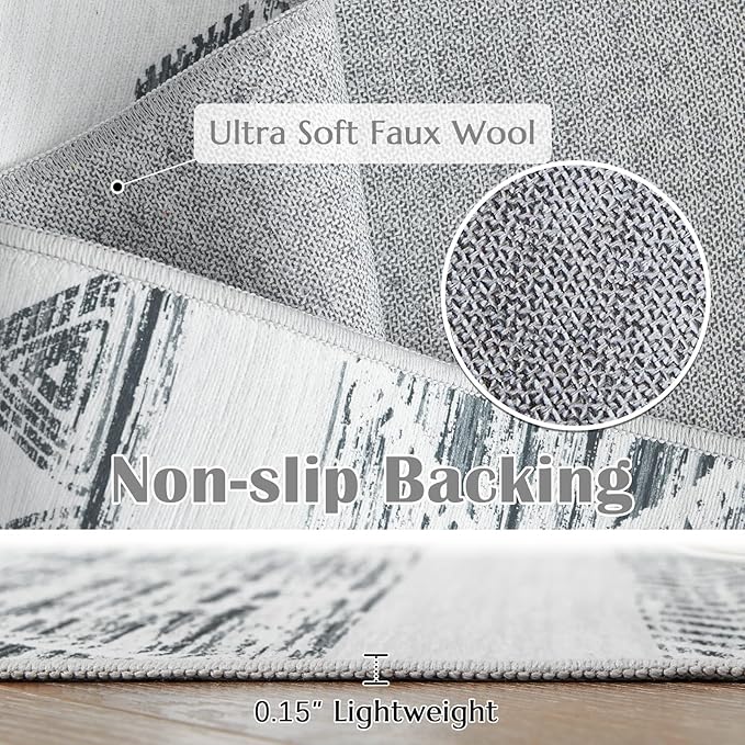 jinchan Area Rug 2x3 Moroccan Entryway Ultra-Thin Door Mat Washable Boho Geometric Rug Non-Slip Carpet for Bathroom Bedroom Laundry Room Charcoal