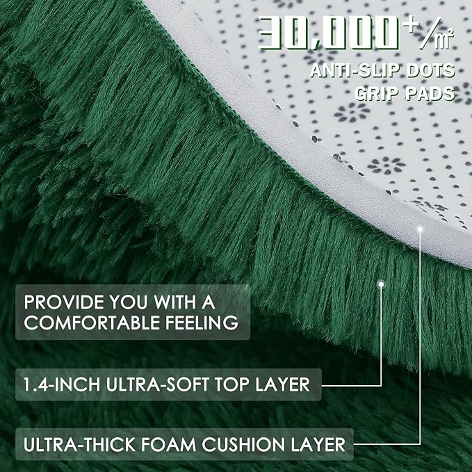 OLANLY 3x5 Machine Washable Small Bedside Rug, Soft Fluffy Shaggy Rugs for Living Room, Bedroom, Indoor Floor Carpet for Kids Girls and Boys, Preppy Dorms, Nursery, Home Decor Aesthetic, Dark Green