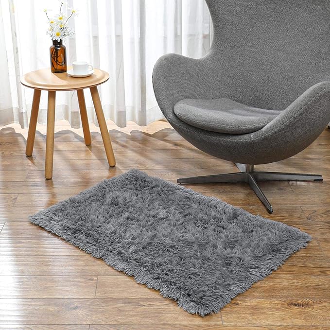 Ophanie Upgrade 2x3 Rugs for Living Room, Light Grey Fluffy Carpet Large Fuzzy Plush Shag Comfy Soft, Non-Slip Indoor Floor Carpet for Kids, Bedroom, Playroom, Home Decor Aesthetic