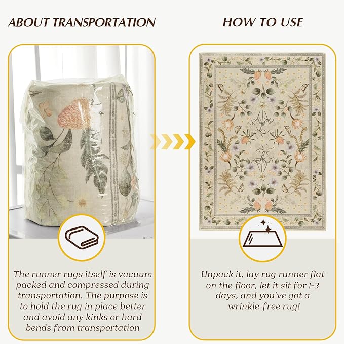 Area Rugs for Living Room, Non-Slip 4x6 Washable Rug for Bedroom,Vintage Floral Carpet for Entryway Office Kitchen Dining Room, Beige