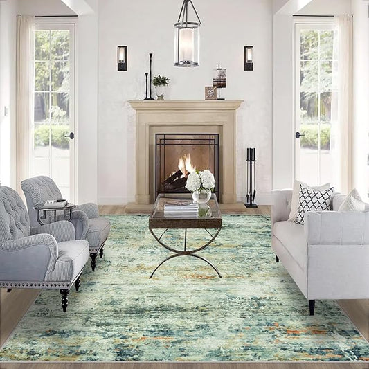 10x14 Area Rugs for Living Room: Large Machine Washable Area Rug with Non Slip Backing Non Shedding Abstract Stain Resistant Carpet for Bedroom Dining Room Nursery Home Office - Sage Green/Multi