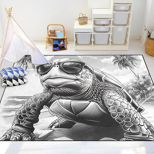 Sea Turtle Area Rug - Sea Turtle Rug for Bedroom Ocean Theme Rugs Coastal Rugs for Bedroom Ocean Animal Room Decor, 70 x 55 Inches