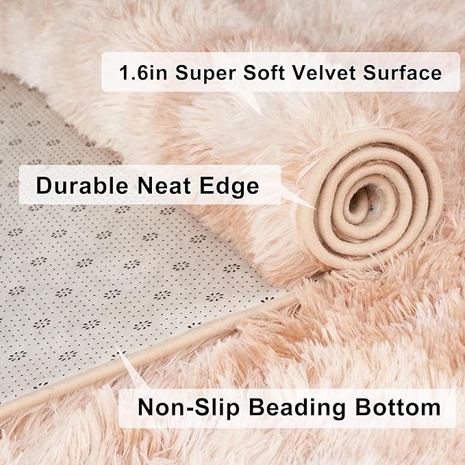 2×3 Small Rugs for Bedroom, Super Soft Living Room Shaggy Non-Slip Fluffy Furry Rug, Indoor Tie-dye Beige Floors Carpet, for Kids Girls Boys Room, Dorm Nursery RoomsHome Decor Aesthetic