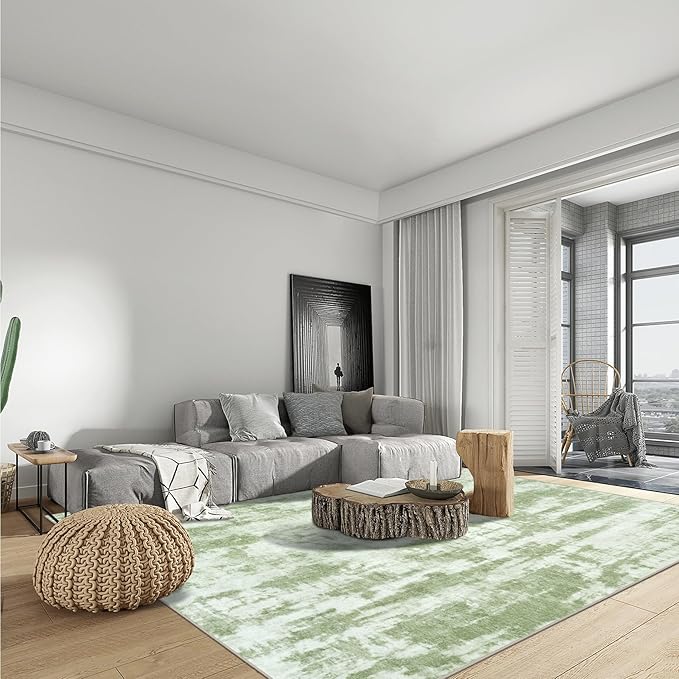 10x14 Area Rugs Washable Rug: Modern Abstract Living Room Rug Soft Anti-Skid Thin Carpet Indoor Floor Non-Shedding Carpets for Bedroom Dining Room Farmhouse Nursery Home Office - Green