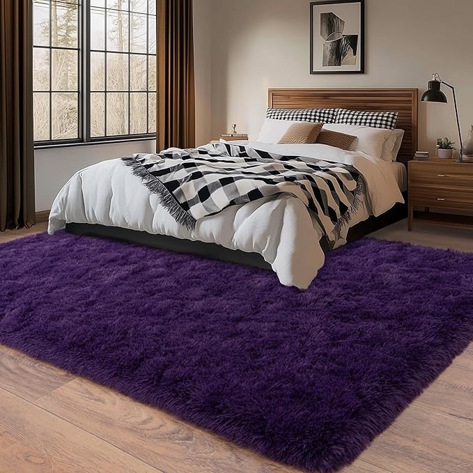 5x7 Shaggy Rugs for Living Room, Purple Fluffy Area Rug for Bedroom, Soft Plush Shag Carpet for Kids Room, Indoor Non-Slip Fuzzy Rug