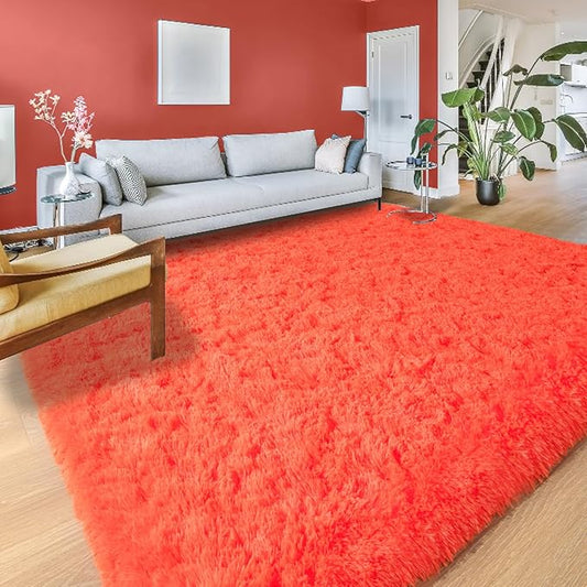 YJ.GWL Area Rugs for Living Room Bedroom, 4x6 Machine Washable Large Orange Carpet, Soft Fluffy Shaggy Thick Big Shag Indoor Floor Rug for Kids Boy and Girls Room Dorm Home Decor Aesthetic
