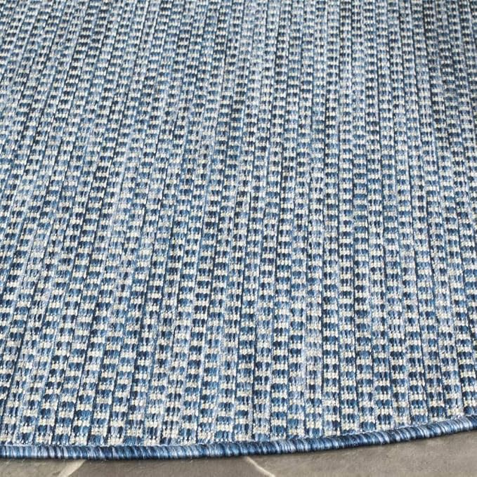 SAFAVIEH Courtyard Collection Area Rug - 5'3" Round, Navy & Grey, Non-Shedding & Easy Care, Indoor/Outdoor & Washable-Ideal for Patio, Backyard, Mudroom (CY8521-36821)