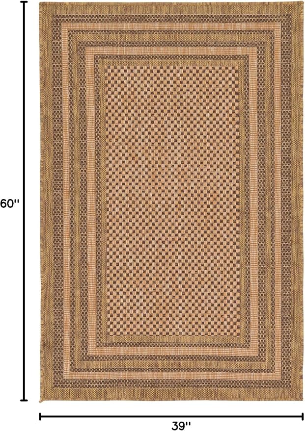 Unique Loom Outdoor Border Collection Area Rug - Multi Border (3' 3" x 5' Rectangle, Light Brown/ Brown)