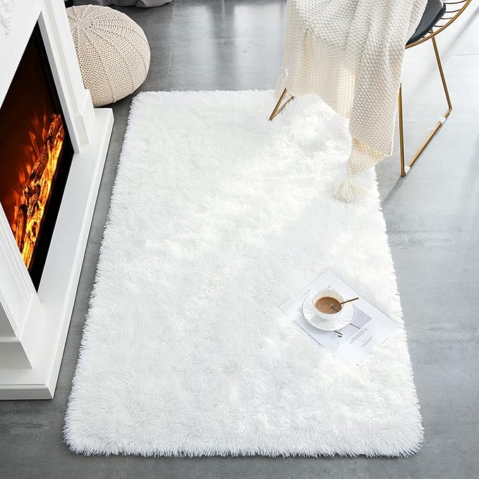 TWINNIS Super Soft Shaggy Rugs Fluffy Carpets 3x5 Feet, Indoor Modern Plush Area Rugs for Living Room Bedroom Kids Room Nursery Home Decor, Upgrade Anti-Skid Rectangular Fuzzy Rug, Cream White