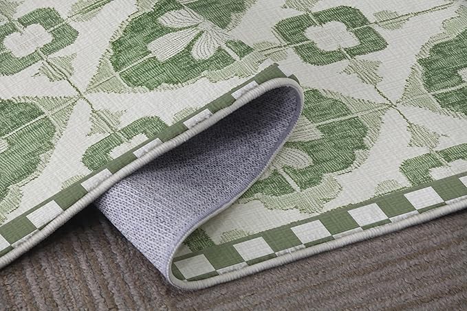 Bathroom Mat Four Leaf Clover Botanical Rugs Sage Green Leaf Modern Machine Washable Soft Plush Rug Carpet Non Slip Area Rug for Entryway Kitchen Living Room Bedroom Dining Room Home 20x31.5 Inch