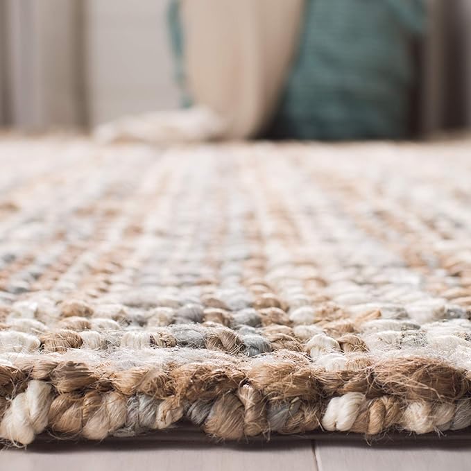 SAFAVIEH Natural Fiber Collection Runner Rug - 2'6" x 10', Grey & Natural, Handmade Chunky Textured Jute 0.75-inch Thick, Ideal for High Traffic Areas in Living Room, Bedroom (NF447K)