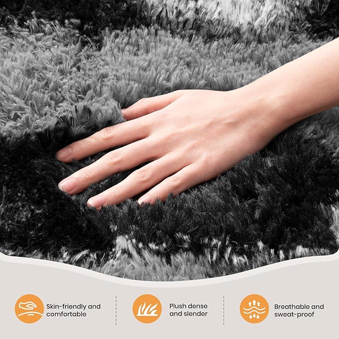Zentavio Area Rugs for Living Room Rugs for Bedroom 4x6 Carpet Fluffy Fuzzy Soft Shag Aesthetic Plush High Pile Throw Rug for Nursery Kids Room Dorm Vertical Stripes Black White