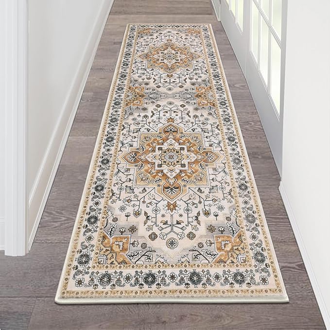 HEBE Hallway Runner Rug 2'x6' Washable Vintage Distressed Area Rugs Non Slip Laundry Rug Runner Boho Floor Carpet Runners for Hallways Entryway Laundry Room Kitchen Bathroom