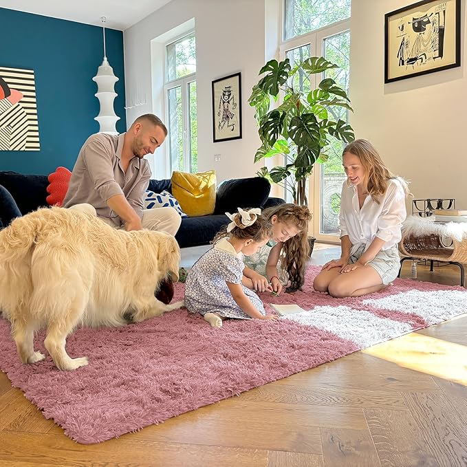 OLANLY 2x3 Machine Washable Small Bedside Rug, Soft Fluffy Shaggy Entryway Throw Rugs for Bedroom, Living Room, Indoor Floor Carpet for Kids Girls Boys, Nursery Rooms, Home Decor Aesthetic, Pale Pink