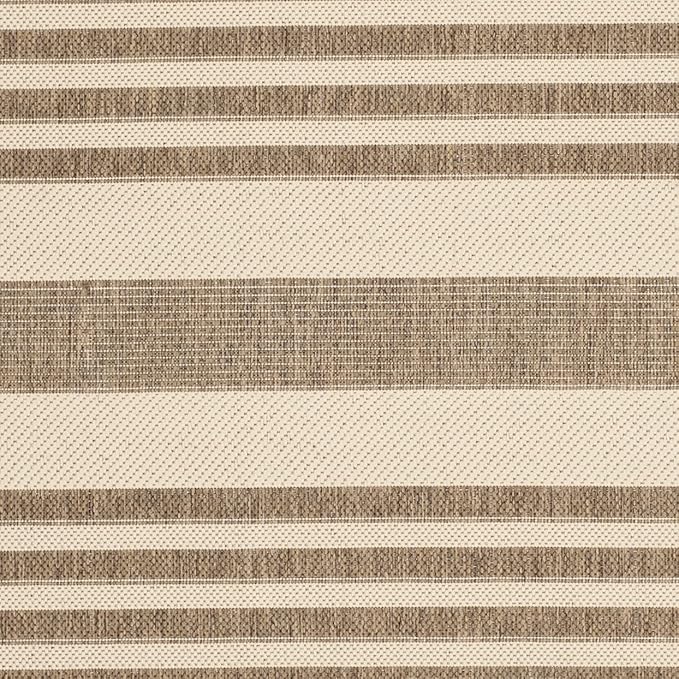 SAFAVIEH Courtyard Collection Accent Rug - 4' x 5'7", Brown & Bone, Stripe Design, Non-Shedding & Easy Care, Indoor/Outdoor & Washable-Ideal for Patio, Backyard, Mudroom (CY6062-242)