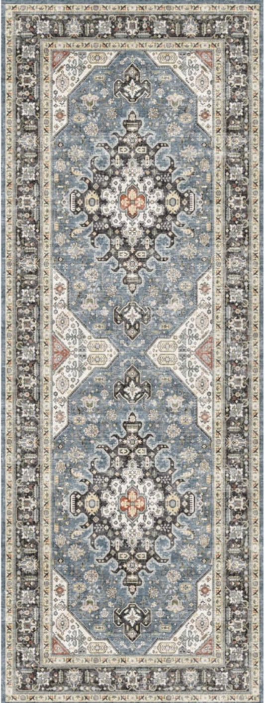 2x6 Runner Rug Washable: Non-Slip Oriental Carpet for Hallway Kitchen Entry - Farmhouse Low Pile Stain Resistant Long Thin Front Door Mat 2x6 Navy Blue