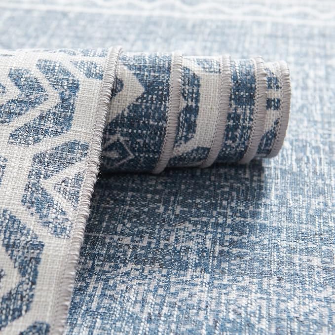 jinchan Area Rug 2x3 Ultra-Thin Door Mat Washable Vintage Boho Geometric Entryway Rug Non-Slip Non-Shedding Carpet for Bathroom Bedroom Laundry Room Blue Ivory