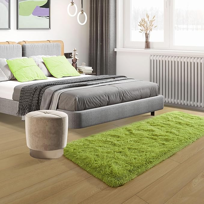 Tepook Soft Runner Rugs for Bedroom 2x6 ft with Rubber Backing, Green Fluffy Rugs for Living Room, Shag Bedside Rug Fuzzy Plush Carpet for Room, Area Rug for Dorm Nursery Hallway Indoor Home Decor