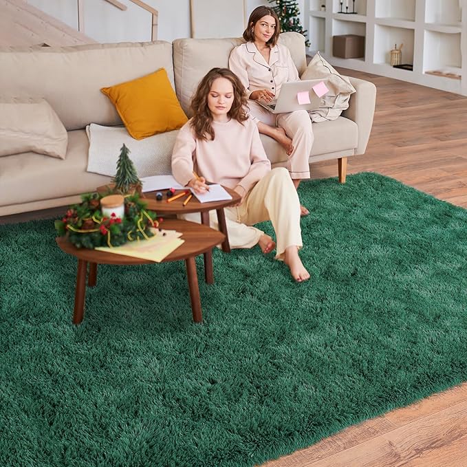 6x9 Super Fluffy 6x9 Rug for Bedroom, Modern Shag Dark Green Area Rugs, Soft and Cozy Plush Large Carpet for Kids, Girls Boys and Teens Decorations for Living Room Dorm Nursery Classroom