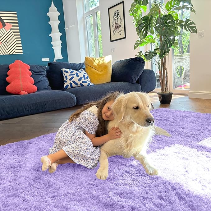 OLANLY 2x4 Machine Washable Runner Rugs for Hallway, Soft Fluffy Shaggy Bedside Rugs for Bedroom, Living Room, Indoor Floor Carpet for Kids Girl Boy, Nursery Rooms, Home Decor Aesthetic, Light Purple