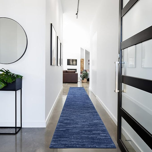 Nourison Essentials Indoor/Outdoor Navy Blue 2'2" x 20 Area Rug, Easy Cleaning, Non Shedding, Bed Room, Living Room, Dining Room, Backyard, Deck, Patio (2x20)