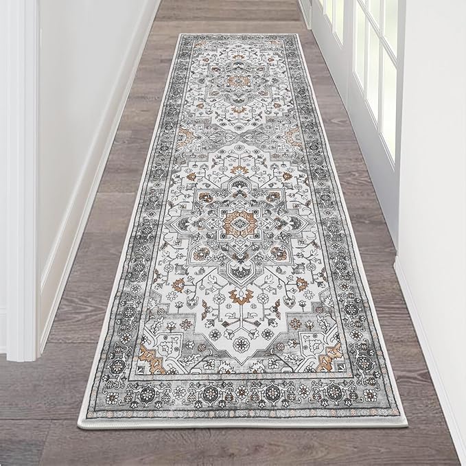 HEBE Hallway Runner Rug 2'x6' Washable Vintage Distressed Area Rugs Non Slip Laundry Rug Runner Boho Floor Carpet Runners for Hallways Entryway Laundry Room Kitchen Bathroom
