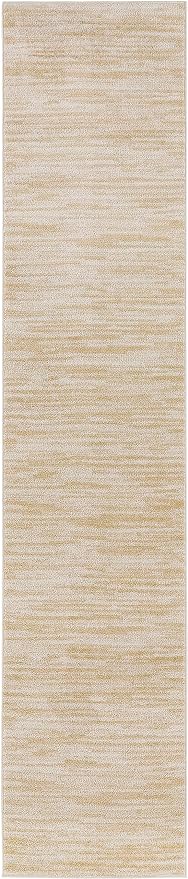 Nourison Essentials Indoor/Outdoor Ivory Gold 2'2" x 7'6 Area Rug, Easy Cleaning, Non Shedding, Bed Room, Living Room, Dining Room, Backyard, Deck, Patio (2x8)