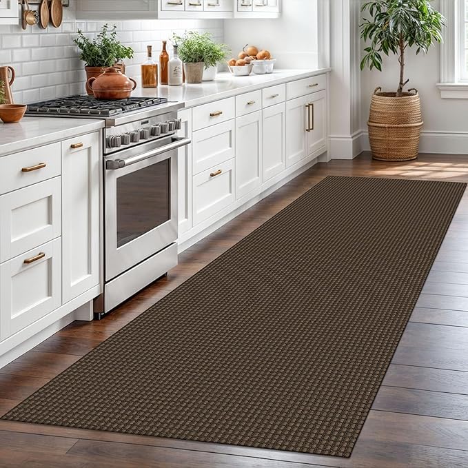 Braided Runner Rug 3x8 Ft Washable Runners for Hallways Non Slip Rubber Backed Kitchen Runners Cotton Entryway Runner Indoor, Woven Floor Carpet for Hall Kitchen Bedroom, Brown