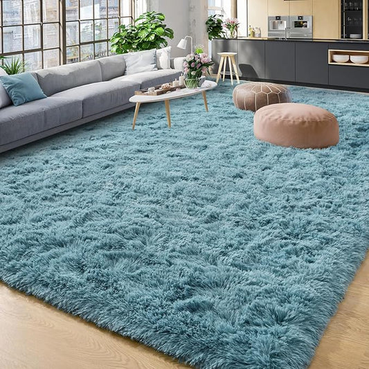 YJ.GWL Area Rugs for Living Room Bedroom, 5x8 Machine Washable Large Teal Carpet, Soft Fluffy Shaggy Thick Big Shag Indoor Floor Rug for Kids Boy and Girls Room Dorm Home Decor Aesthetic