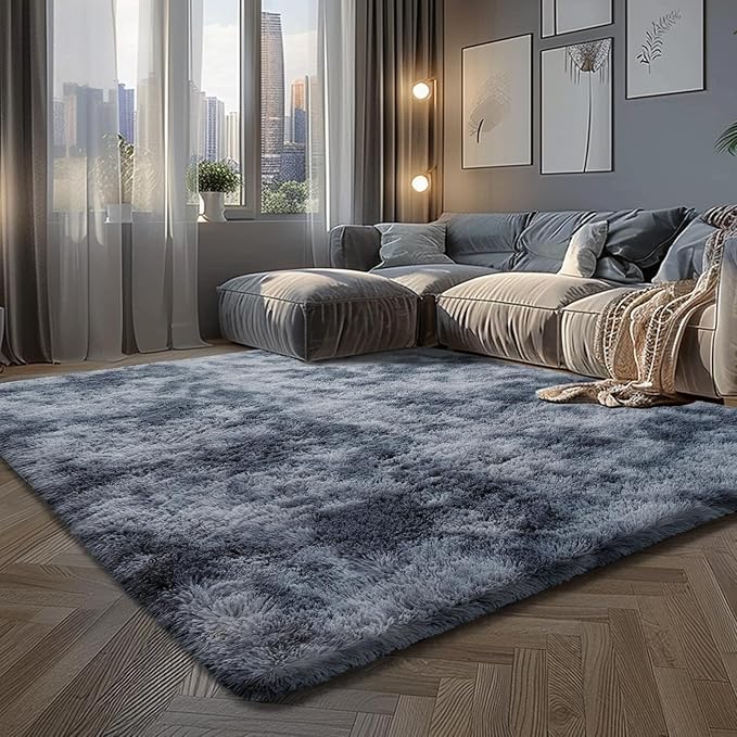 Fluffy Rug Shaggy Area Rug, Mottling Dark Gray 9x12 Area Rugs for Living Room, Large Shag Area Rugs for Bedroom Kids Room Home Decor, Upgrade Anti-Skid Rectangular Fuzzy Rugs