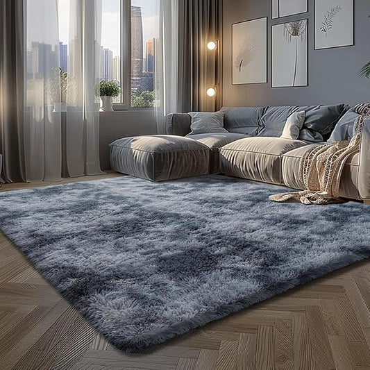 Fluffy Rug Shaggy Area Rug, Mottling Dark Gray 8x10 Area Rugs for Living Room, Large Shag Area Rugs for Bedroom Kids Room Home Decor, Upgrade Anti-Skid Rectangular Fuzzy Rugs