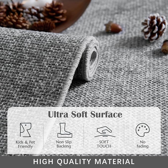 jinchan Modern Runner Rug 2x5 Washable Hallway Rug Grid Runner Indoor Floor Cover Geometric Contemporary Non Slip Soft Carpet for Kitchen Bedroom Laundry Room Home Office Grey