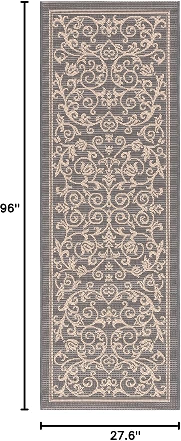 SAFAVIEH Courtyard Collection Runner Rug - 2'3" x 8', Grey & Natural, Scroll Design, Non-Shedding & Easy Care, Indoor/Outdoor & Washable-Ideal for Patio, Backyard, Mudroom (CY2098-3606)