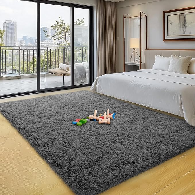 3x5 Area Rugs for Bedroom, Fluffy Soft Shag Rugs for Living Room, Small Fuzzy Plush Shaggy Carpets for Boys and Girls Dorm Room Home Decor (3ft x 5ft, Dark Grey)