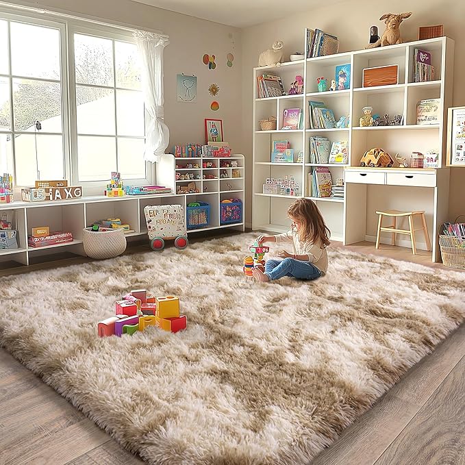 Upgrade Non-Slip Plush Rugs for Living Room, Soft Shaggy Carpets for Living Room, Fuzzy Rugs for Kids' Room, Perfect Decor for Modern Home Tie Dye Camel 6x9 Feet