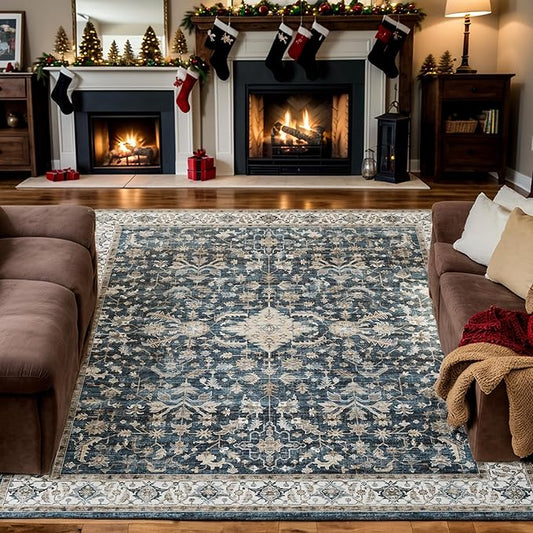 Vintage Area Rug, 6x9 Large Rug for Bedroom Soft Non Slip Washable Non Shedding Living Dining Room Mat, Dog Friendly Rugs for Dorm Kitchen Nursery Dining Bedroom