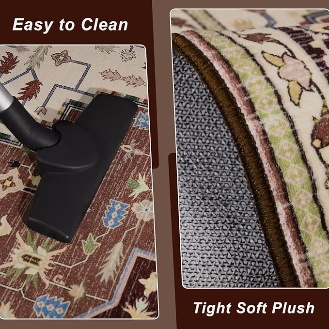 2x3 Mousse Brown Small Area Rug for Entryway, Soft Washable Rugs with Non-Slip Backing for Bedroom Kitchen, Vintage Throw Carpet Laundry Entry Front Door Decor